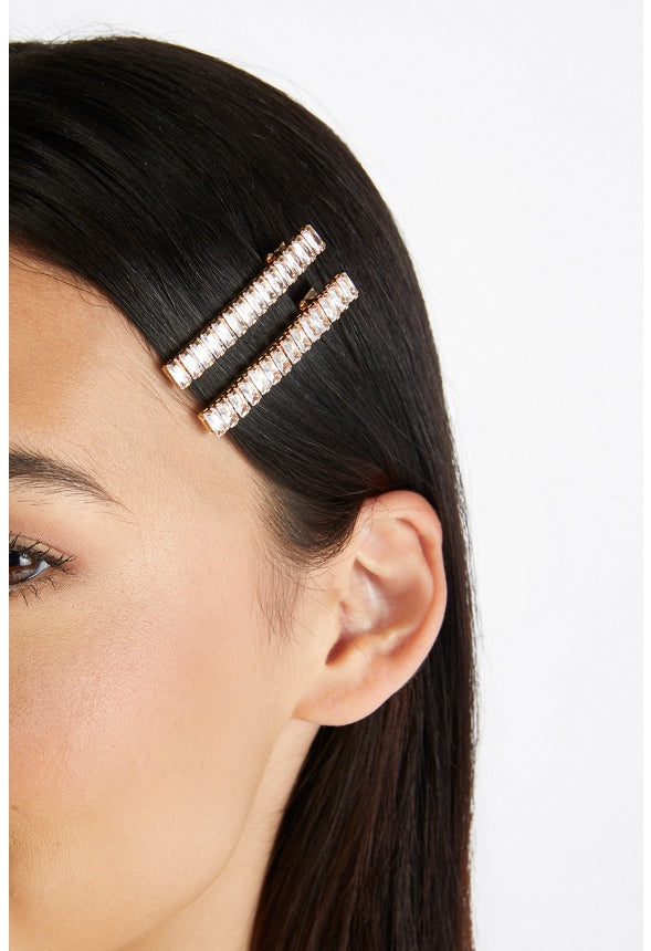 Julie Baguette Stone Hair Clip Crystal/Gold