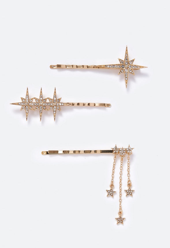 Callie Rhinestone Star 3 Pack Hair Slide Crystal/Gold