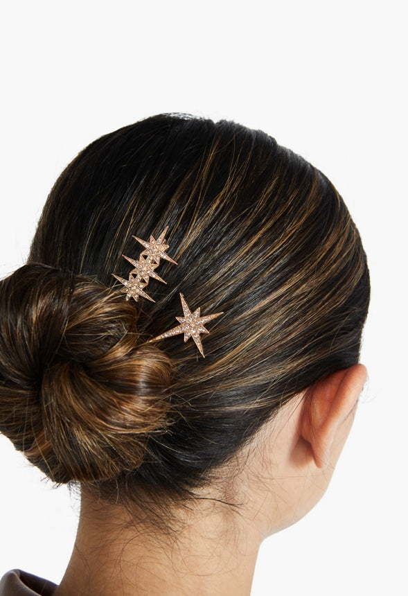 Callie Rhinestone Star 3 Pack Hair Slide Crystal/Gold
