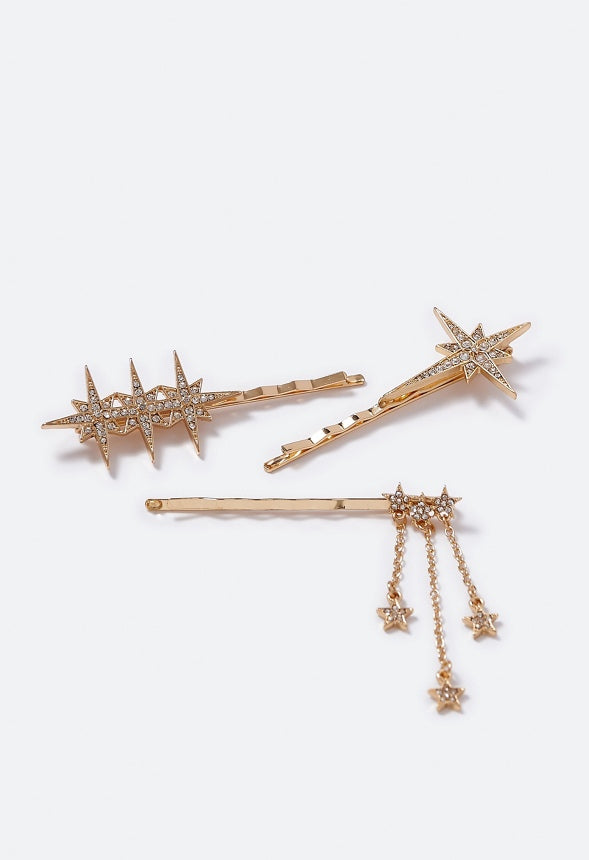 Callie Rhinestone Star 3 Pack Hair Slide Crystal/Gold