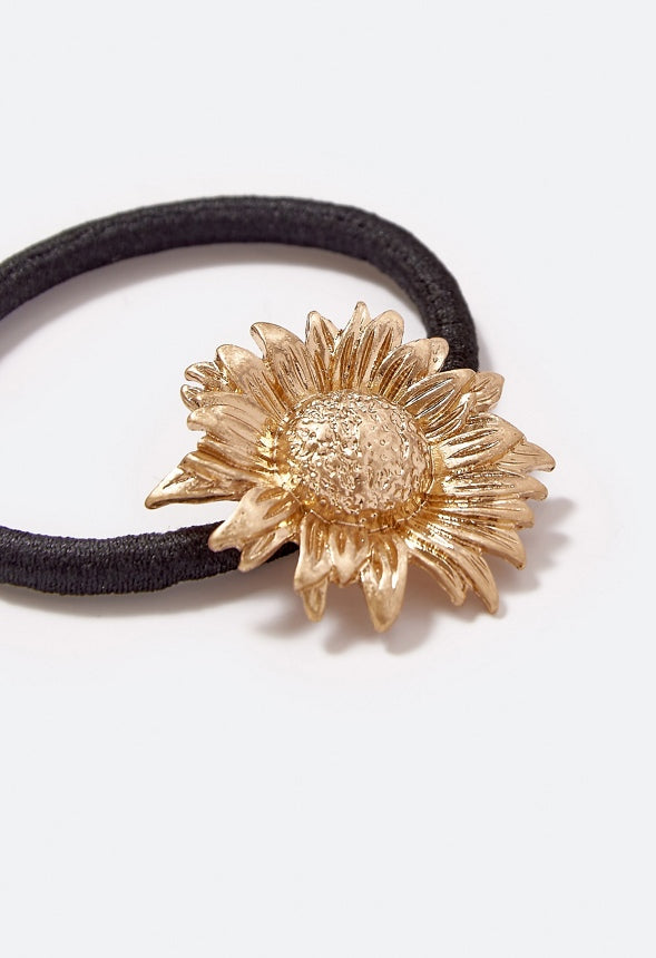 Heidi Sunflower Ponytail Holder Black/Gold