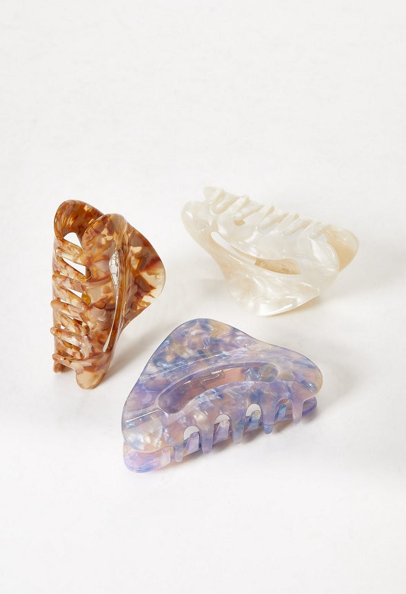 3-Pack Marble Claw Hair Clips Multi