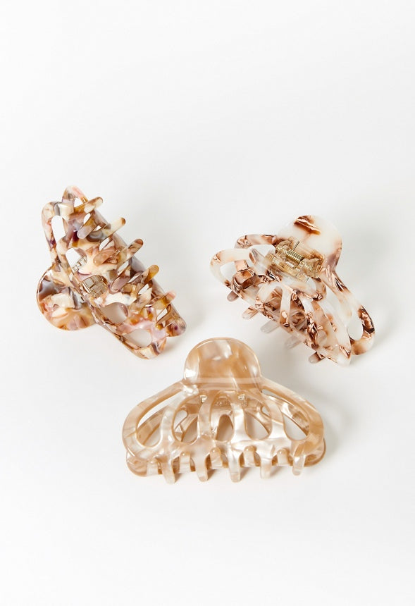 3-Pack Hair Claw Clips Beige Multi