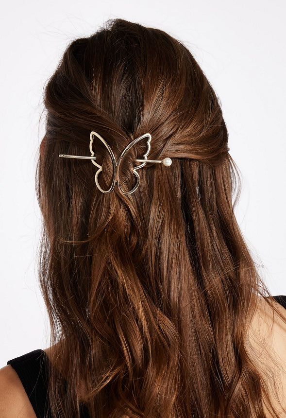 Aisha Metal Butterfly Design Hairpin With Glass Pearl Bead Finish Gold