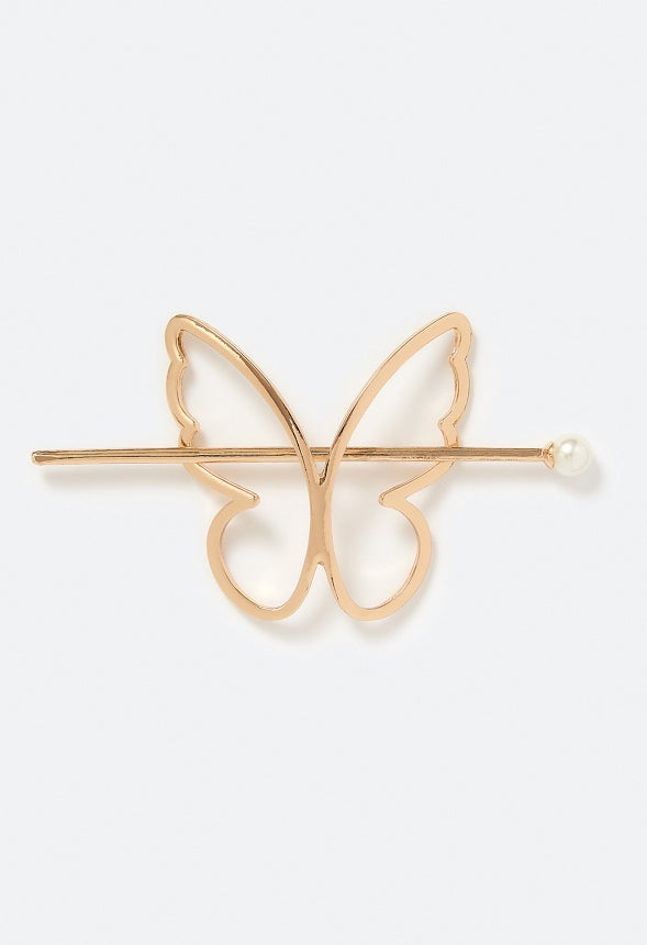 Aisha Metal Butterfly Design Hairpin With Glass Pearl Bead Finish Gold