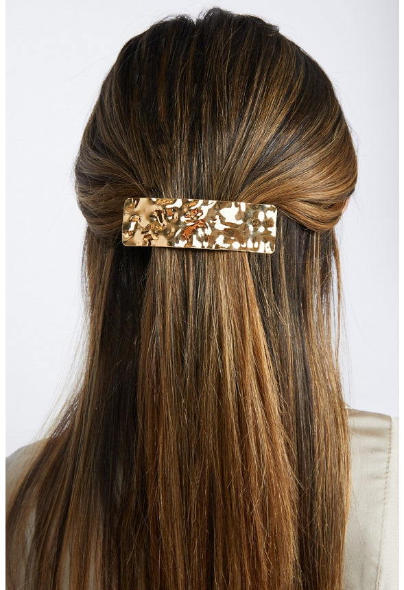 Tyla Molten Textured Metal Rectangular Barrette Gold