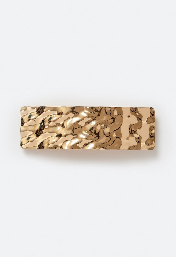 Tyla Molten Textured Metal Rectangular Barrette Gold