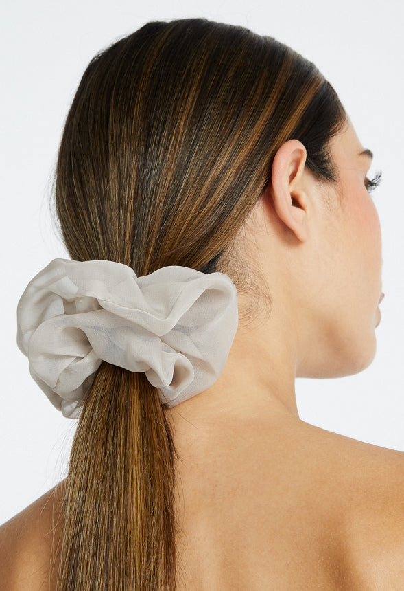 2-Pack Ava Chiffon Fabric Hair Scrunchies Gray/ Black