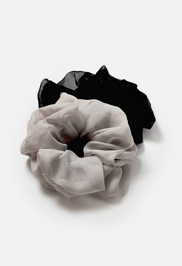 2-Pack Ava Chiffon Fabric Hair Scrunchies Gray/ Black