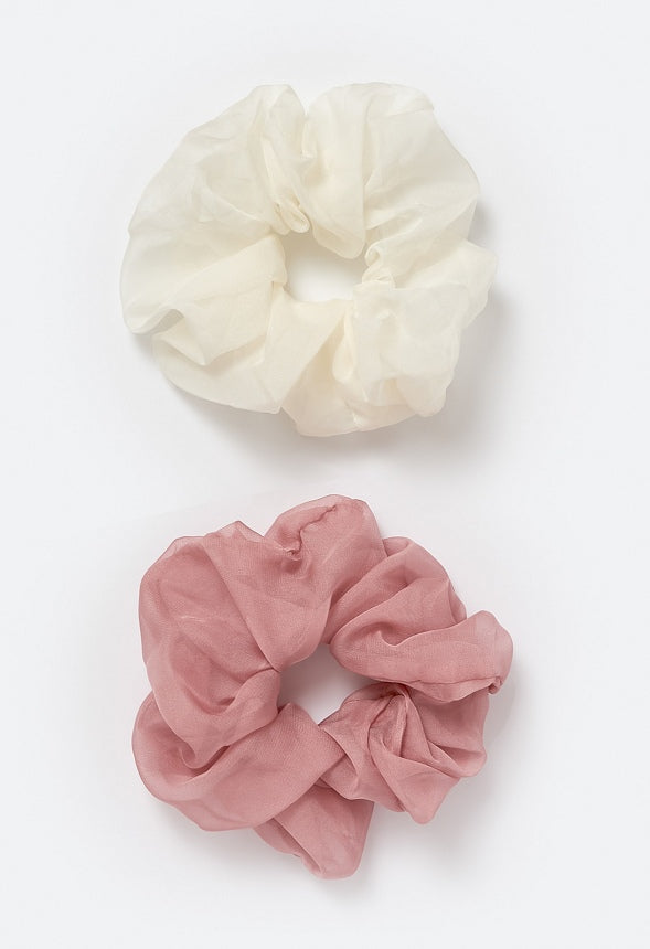 2-Pack Ava Chiffon Fabric Hair Scrunchies Cream/ Blush