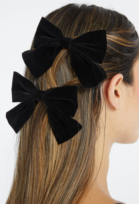 2-Pack Ayla Velvet Bow Clips Black