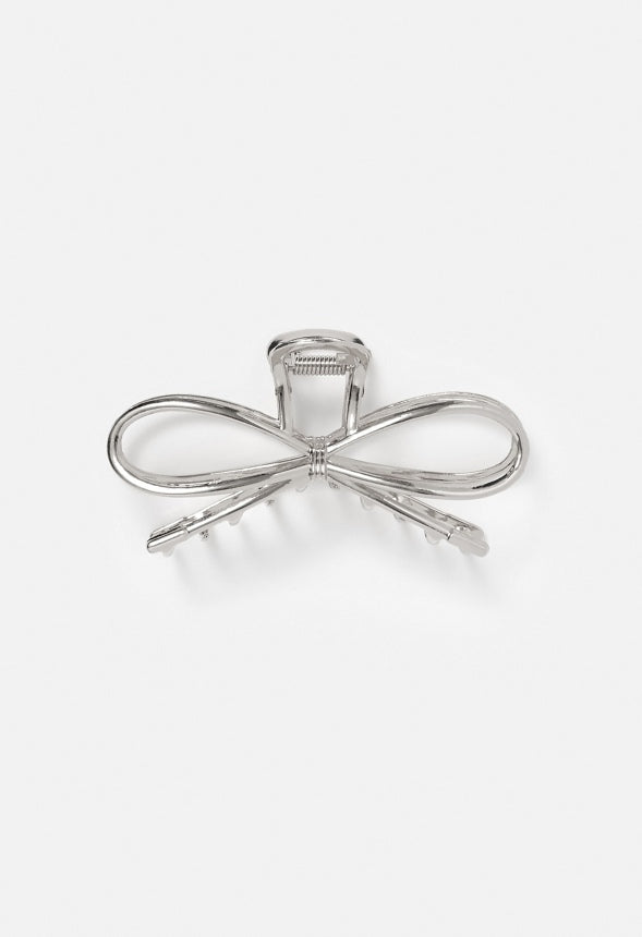 Bea Metal Ribbon Bow Hair Claw Silver