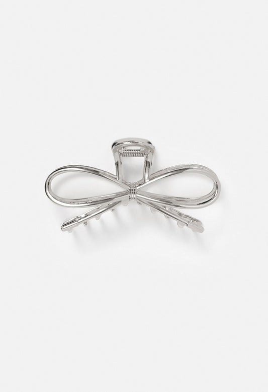 Bea Metal Ribbon Bow Hair Claw Silver