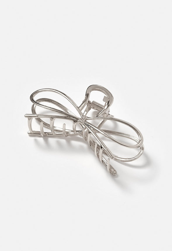 Bea Metal Ribbon Bow Hair Claw Silver