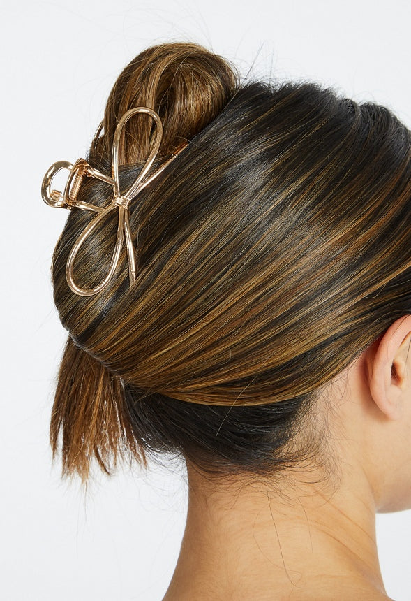 Bea Metal Ribbon Bow Hair Claw Gold