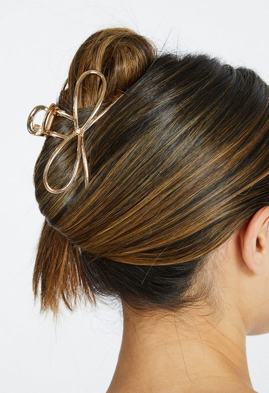 Bea Metal Ribbon Bow Hair Claw Gold