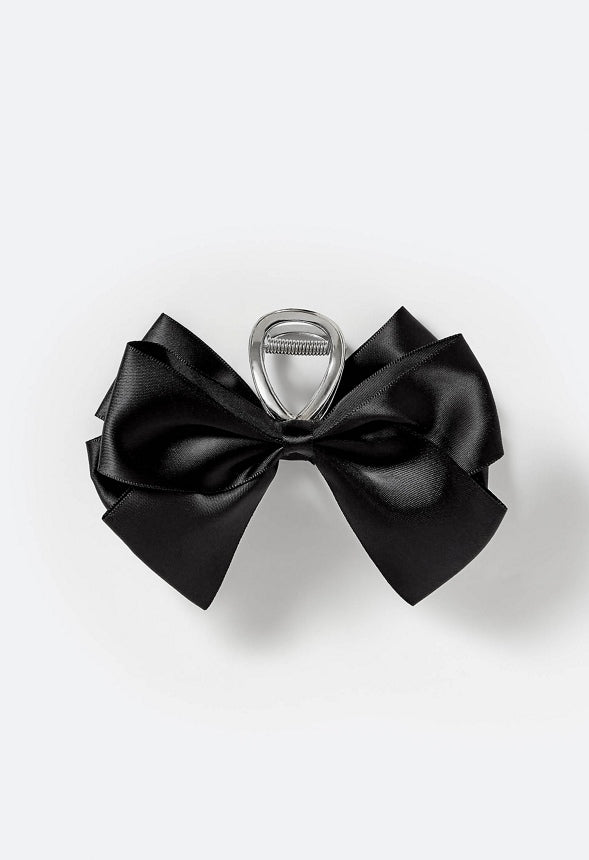 Rei Satin Fabric Bow On Metal Hair Claw Black/ Silver