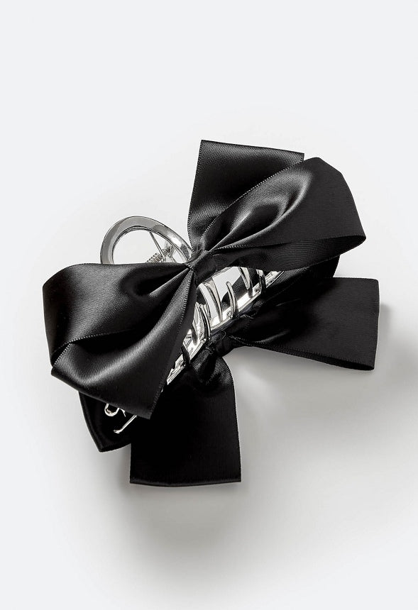 Rei Satin Fabric Bow On Metal Hair Claw Black/ Silver