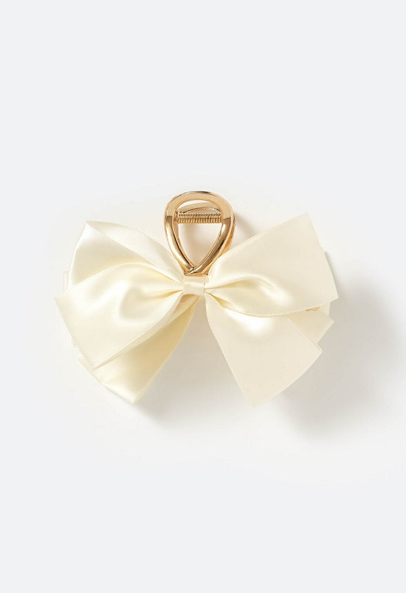 Rei Satin Fabric Bow On Metal Hair Claw  Cream/ Gold