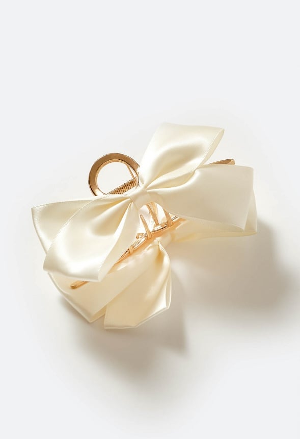 Rei Satin Fabric Bow On Metal Hair Claw  Cream/ Gold
