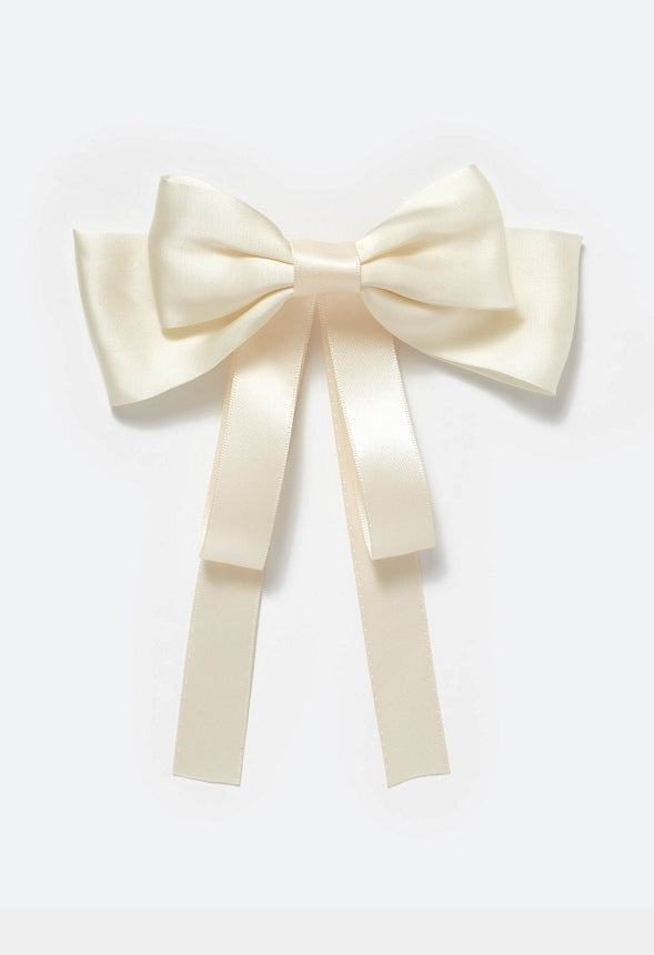 Lynn Double Satin And Ribbon Bow Barrette White