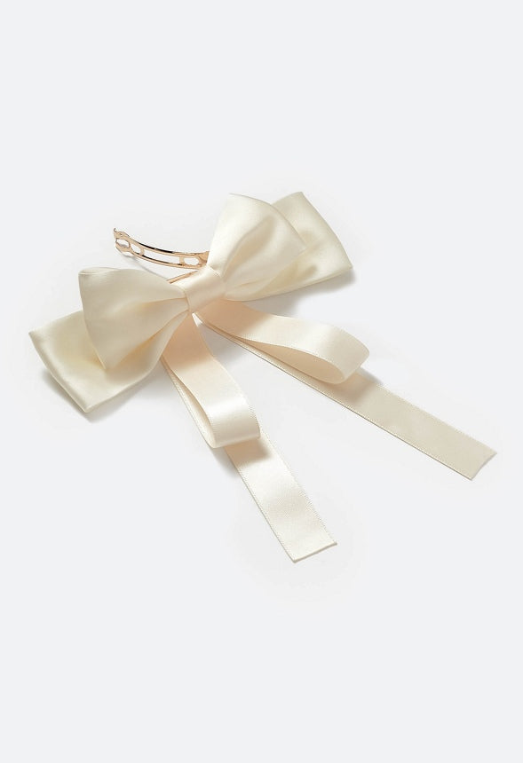 Lynn Double Satin And Ribbon Bow Barrette White