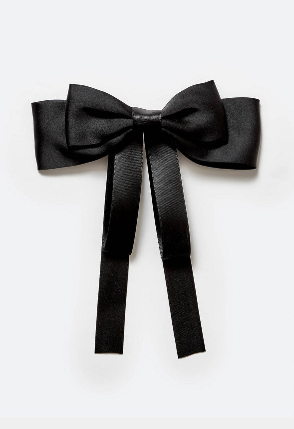 Lynn Double Satin And Ribbon Bow Barrette Black