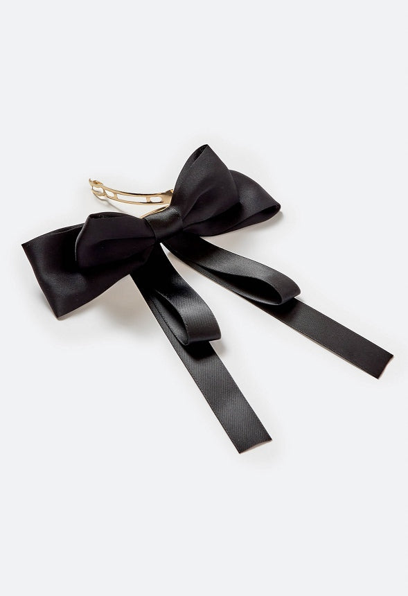 Lynn Double Satin And Ribbon Bow Barrette Black