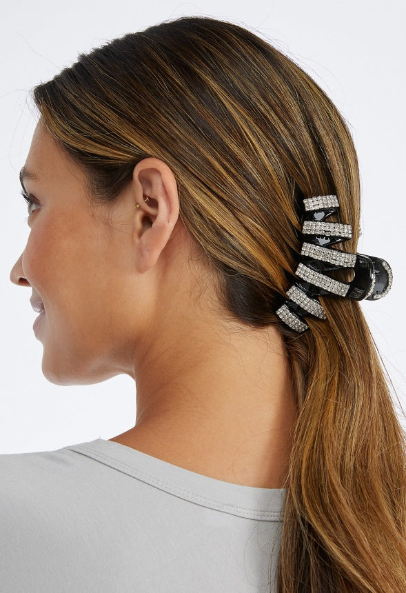 Anais Rhinestone Cupchain Hair Claw Silver/ Black