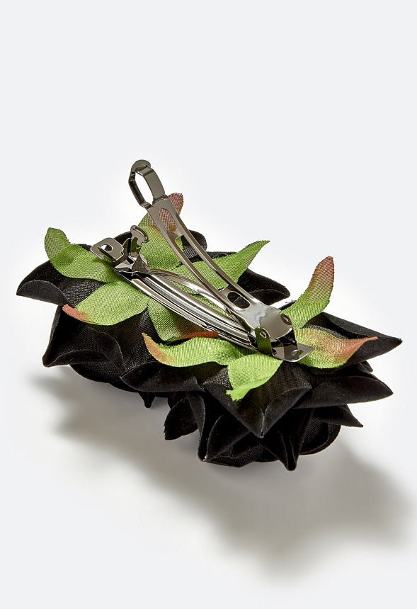 Fara Double Rose On Barette Hair Clip Black