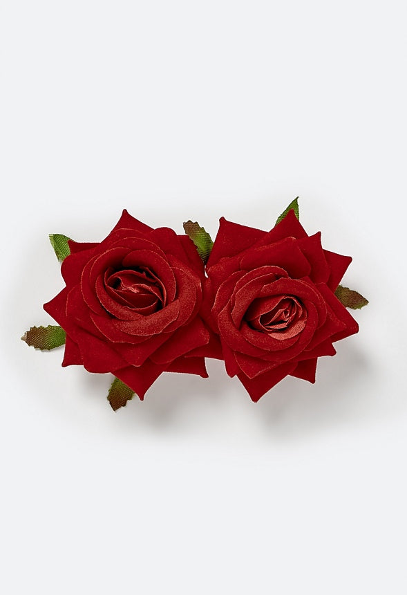 Fara Double Rose On Barette Hair Clip Red