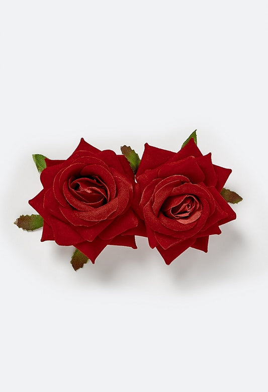 Fara Double Rose On Barette Hair Clip Red
