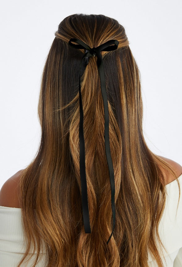 2-Pair Pack Hallie Mini Hair Claws With Ribbon Cream/ Black