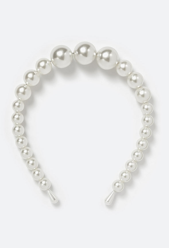 Ines Graduated Pearl Alice Band Cream