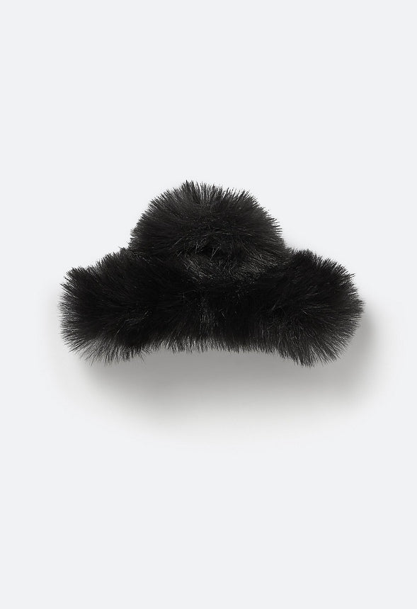 Jenna Fluffy Faux Fur Hair Claw Black