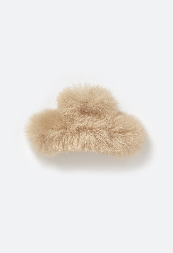 Jenna Fluffy Faux Fur Hair Claw Taupe