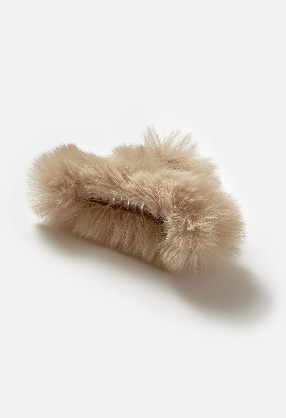 Jenna Fluffy Faux Fur Hair Claw Taupe