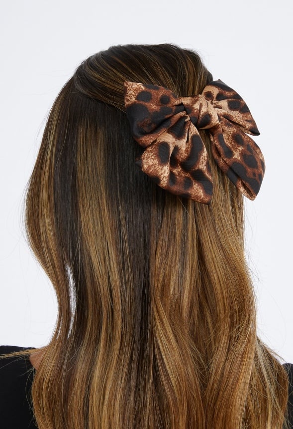 Orla Animal Print Satin Bow On Barette Hair Clip Brown/ Black