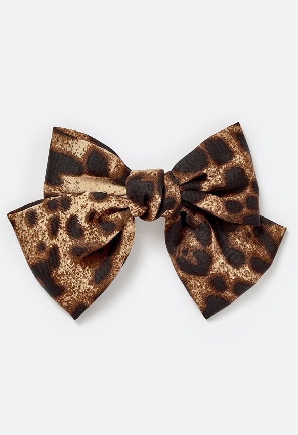 Orla Animal Print Satin Bow On Barette Hair Clip Brown/ Black