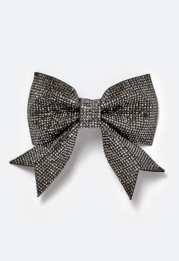 Freya Glass Rhinestone Embellished Bow Hair Clip Black