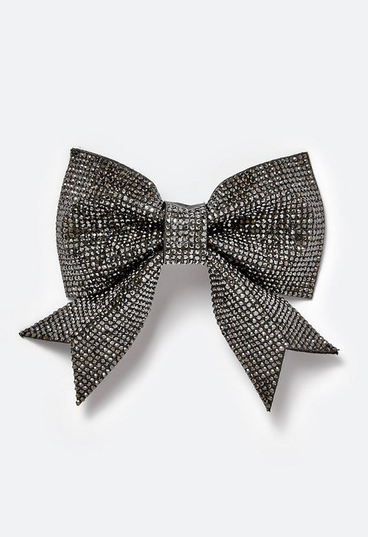 Freya Glass Rhinestone Embellished Bow Hair Clip Black