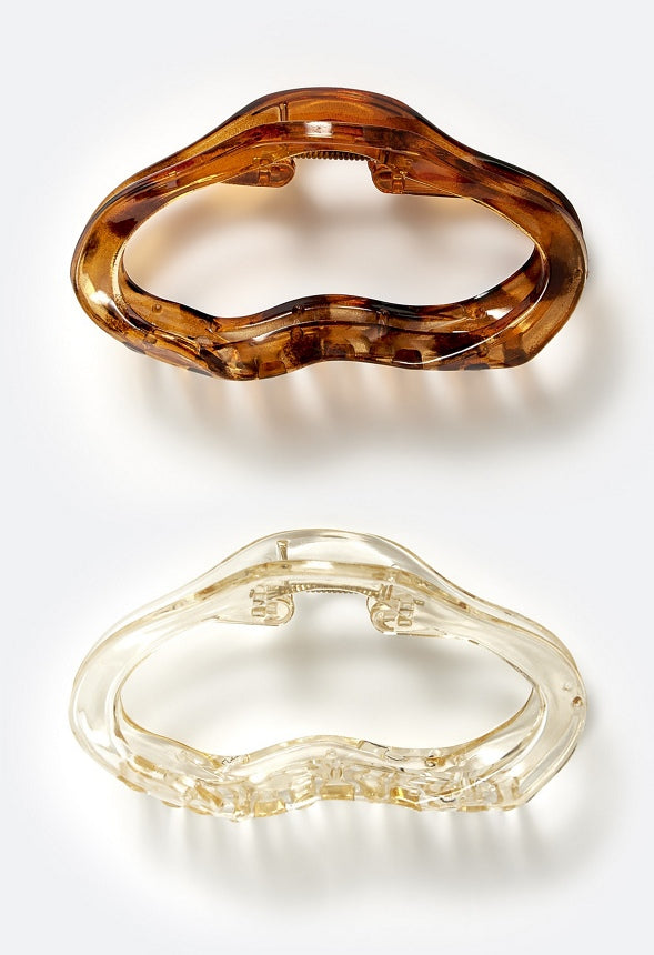 Gala 2 Pack Of Organic Shape Hair Claws In Tortoise Shell Effect & Clear Finish Brown/ Clear