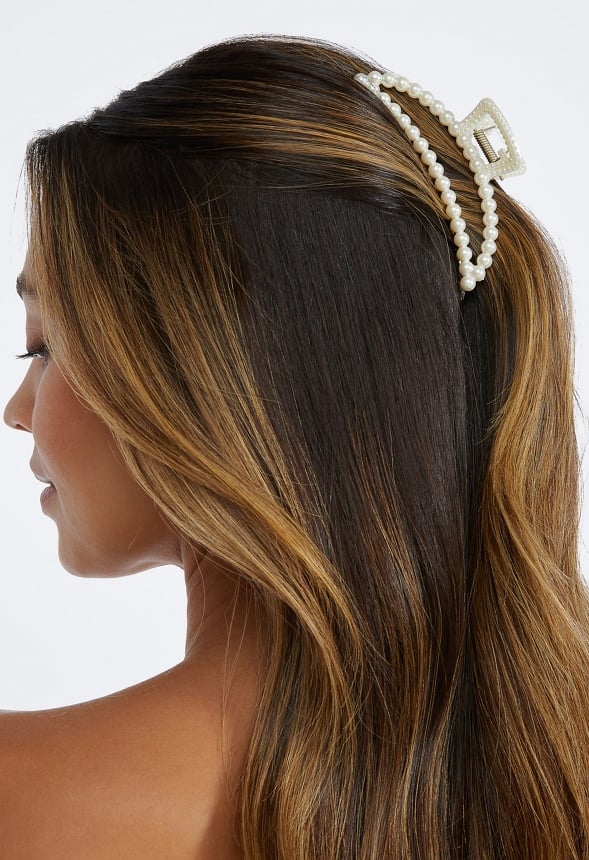Gina 2 Pack Of Glass Pearl & Smooth Metal Hair Claws Gold/ Cream