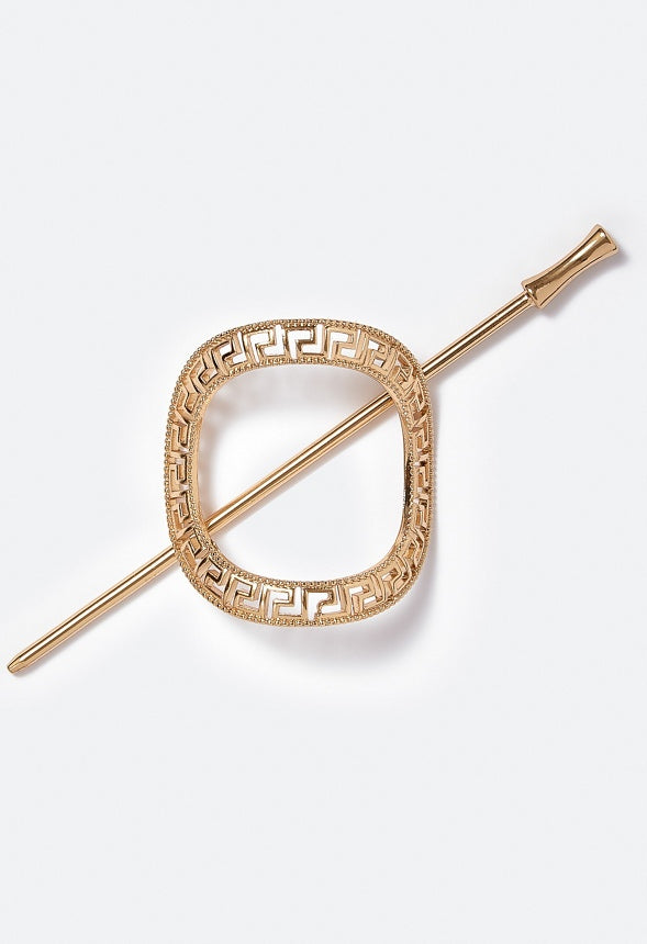 Bella Geometric Cut Out Pattern Hair Ring With Pin Gold