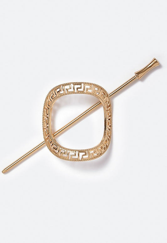 Bella Geometric Cut Out Pattern Hair Ring With Pin Gold