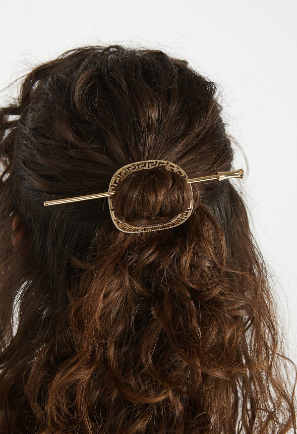 Bella Geometric Cut Out Pattern Hair Ring With Pin Gold