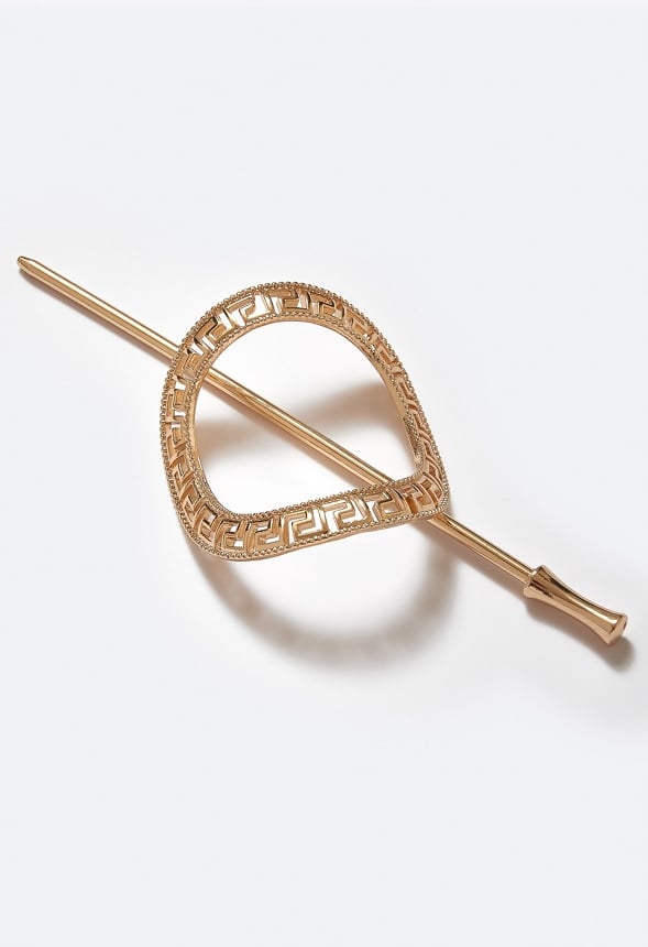 Bella Geometric Cut Out Pattern Hair Ring With Pin Gold