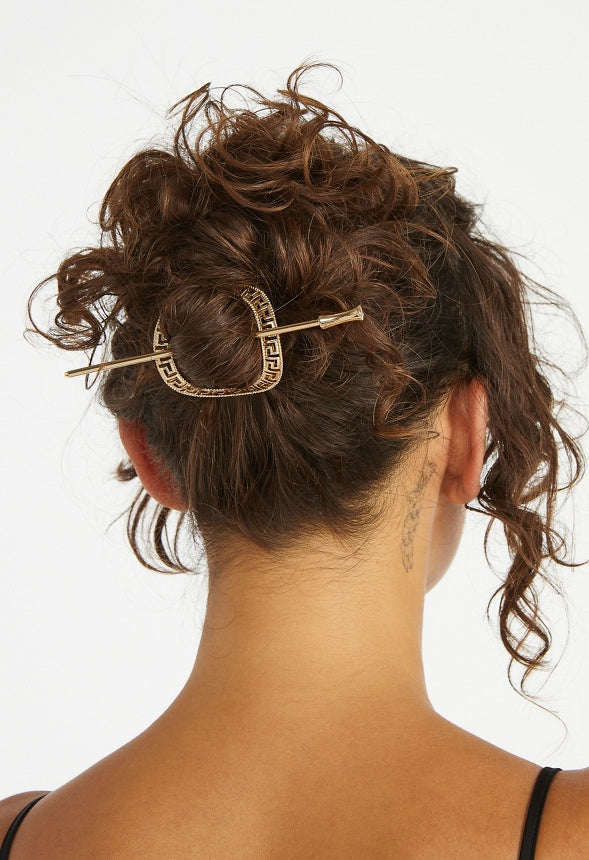 Bella Geometric Cut Out Pattern Hair Ring With Pin Gold