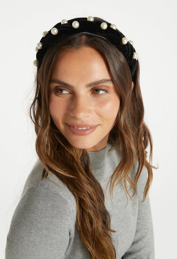Cami Tonal Colors Stones And Pearls Velvet Alice Headband Multi/ Black