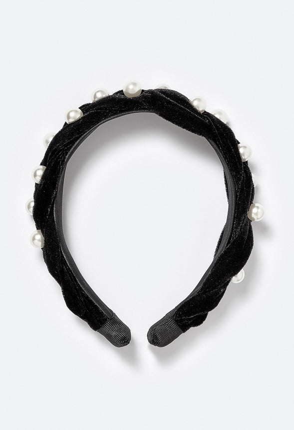 Cami Tonal Colors Stones And Pearls Velvet Alice Headband Multi/ Black